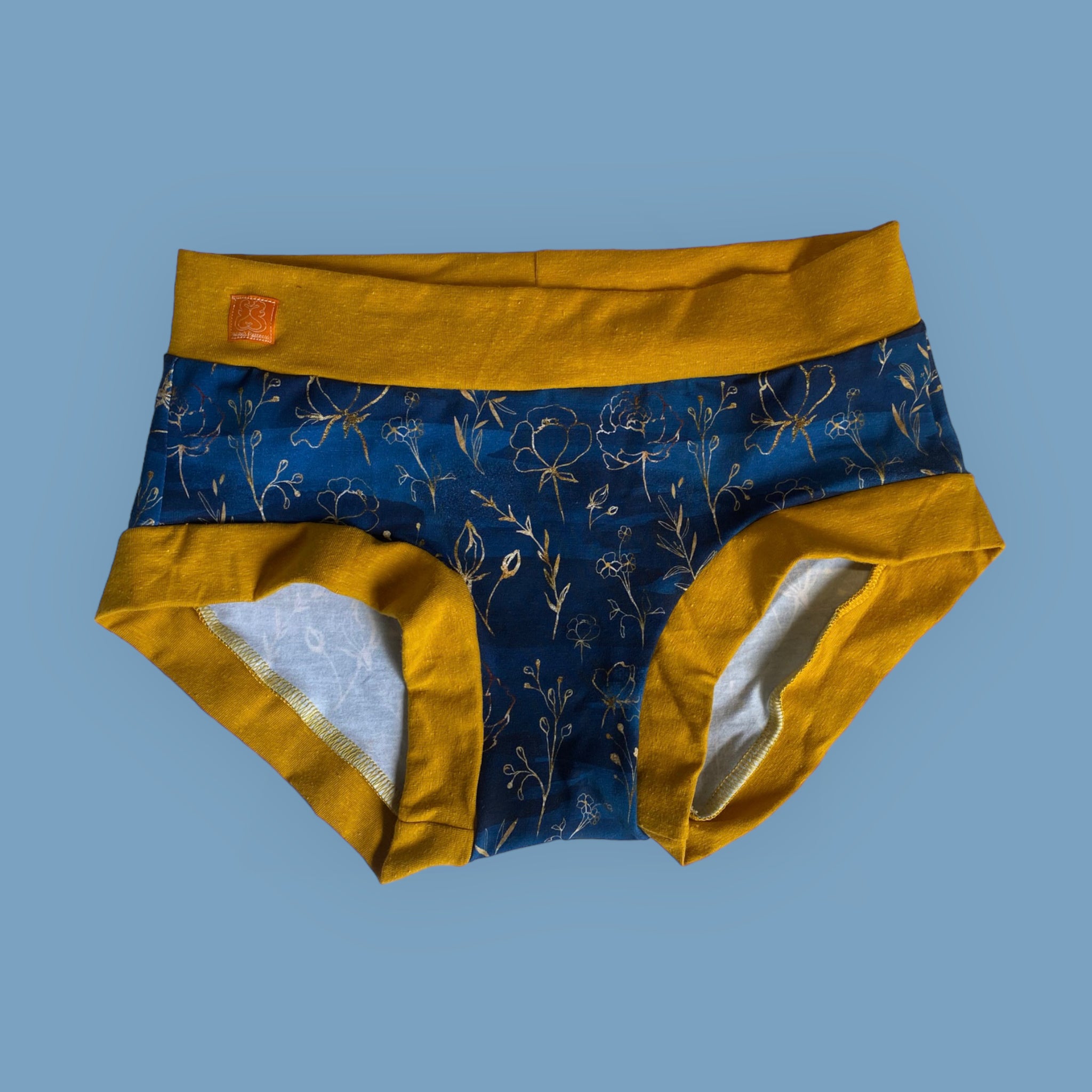 Women's Hipster Boy Leg Underwear Blue and Yellow Paisley's Patterns