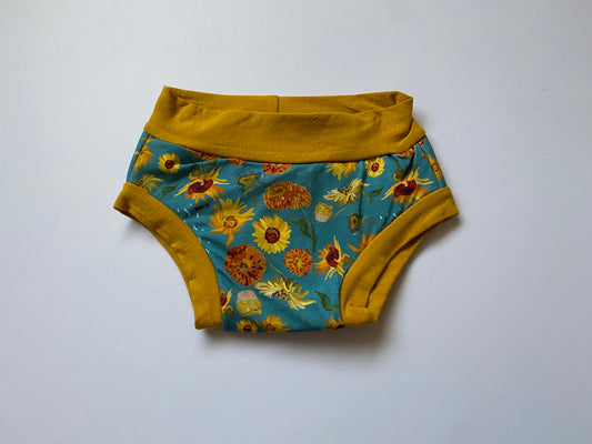 Training Pants : Teal Sunflower Impressionism with Yellow