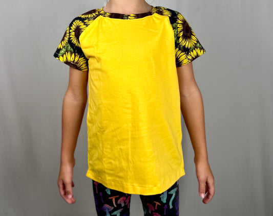 Kid's Raglan T-Shirt : Yellow with Sunflower Noir