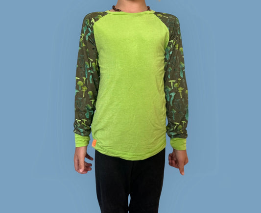 Kid's Raglan T-Shirt. Long Sleeve. Lime