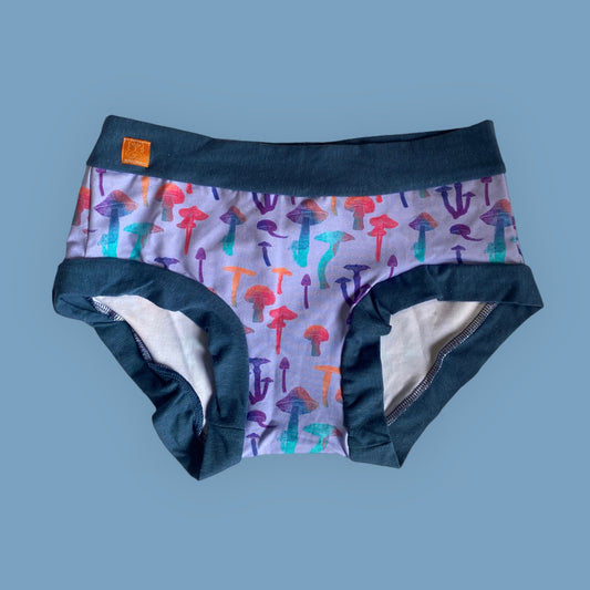 Women's Hipster Boy Leg Underwear : Blue Mushrooms