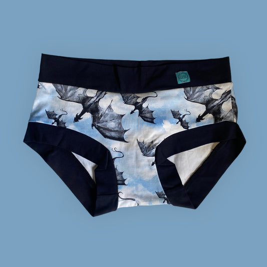 Women's Hipster Boy leg Underwear : Ice Hydra with Navy