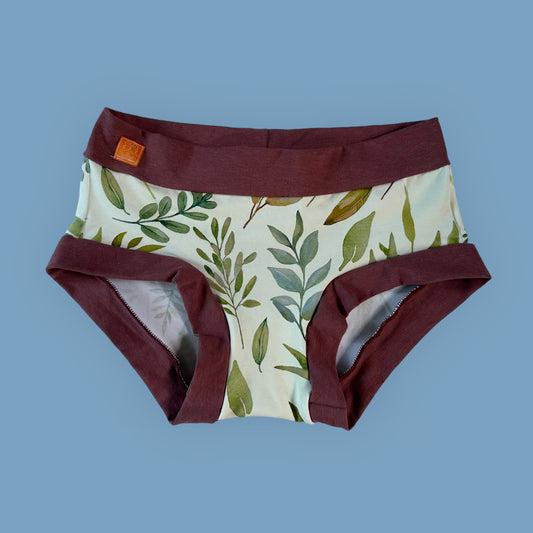 Women's Hipster Boy Leg Underwear : Green Leaves