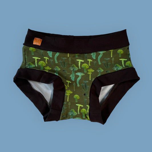 Women's Hipster Boy Leg Underwear : Green Mushrooms