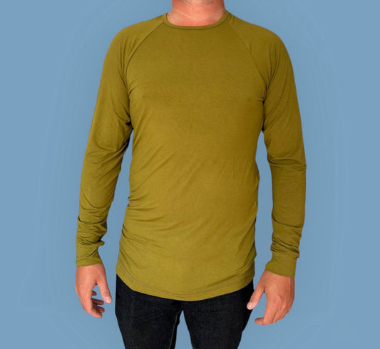 Men's Raglan T-Shirt. Long Sleeve. Full Olive.