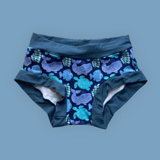 Women's Hipster Boy Leg Underwear : Blue Fish