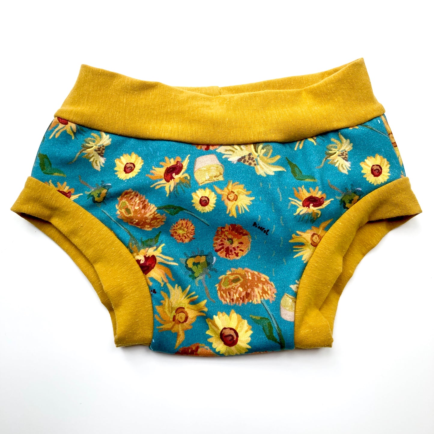 Training Pants : Teal Sunflower Impressionism with Yellow