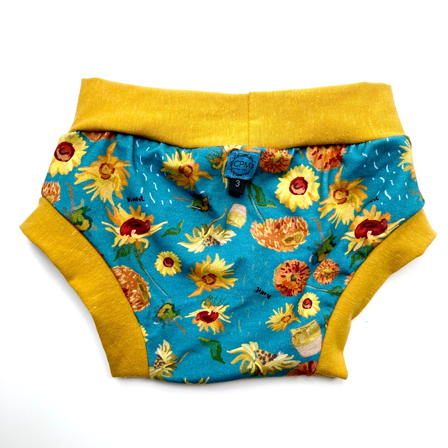 Training Pants : Teal Sunflower Impressionism with Yellow